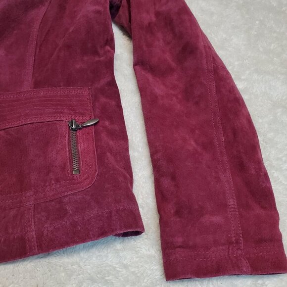 Chico Red Maroon Leather Suede Jacket Women Large 2 Feminine Luxury Boho Classic - Picture 4 of 9
